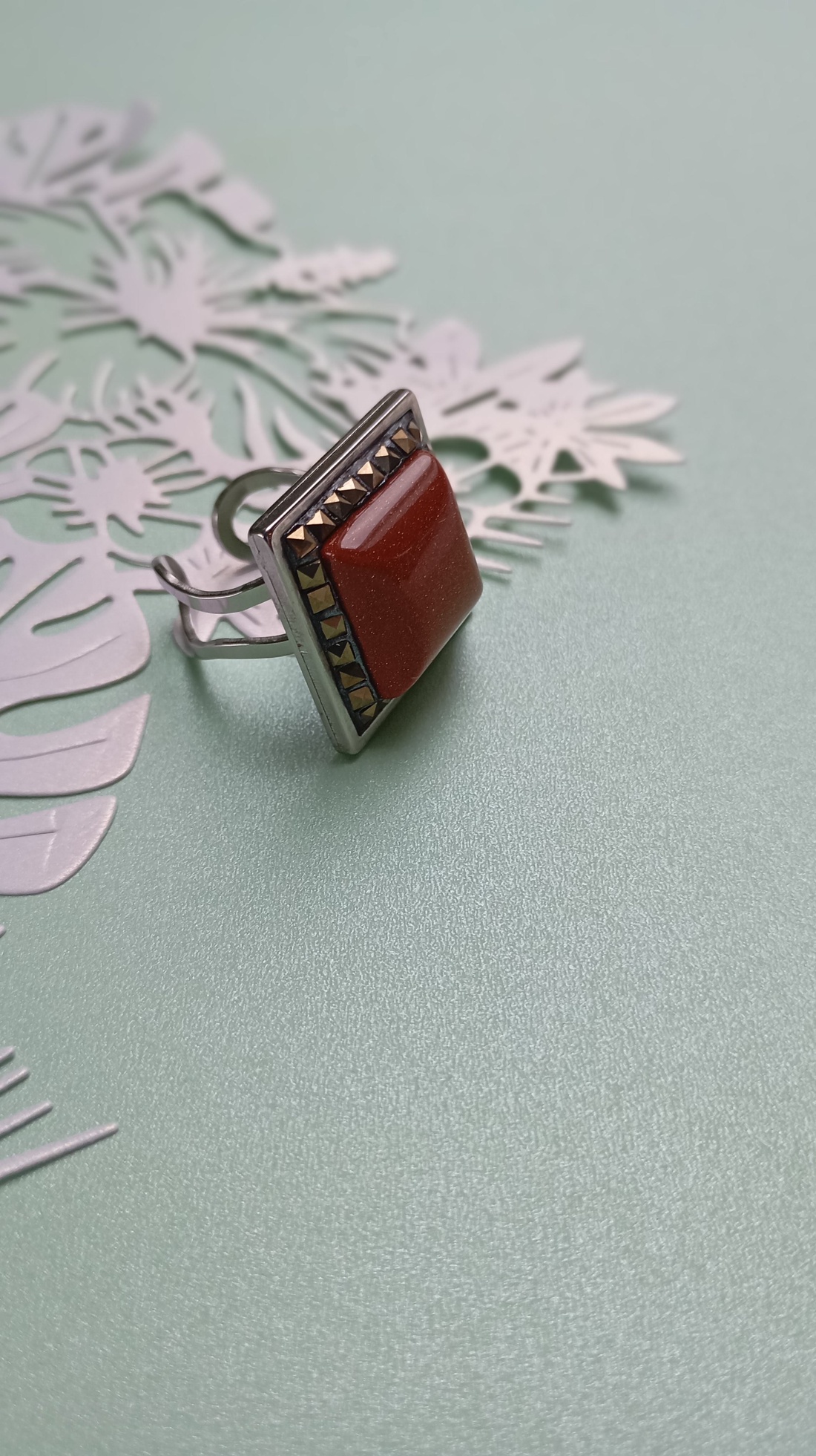 Inel Handmade cu Piatra Soarelui și Marcasite - bijuterii - inele - inele cu pietre semiprețioase - Artynos.ro