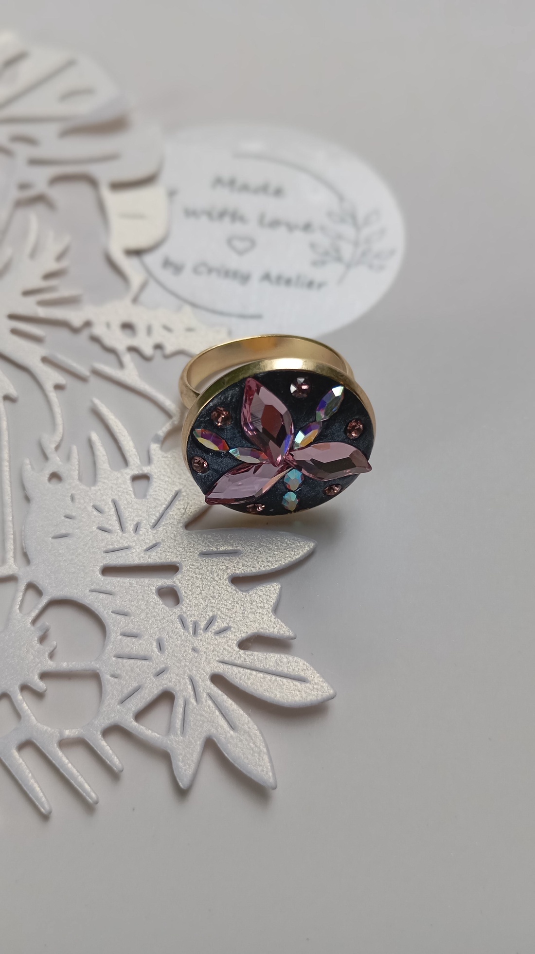 Inel placat cu aur 18K si cristale Swarovski Light Rose, tineresc, delicat - bijuterii - inele - inele statement - Artynos.ro