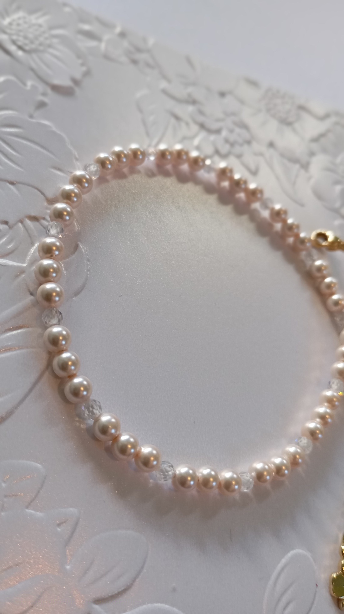 Bratara de picior din perle sintetice roz perlat si cubic zirconia alb - bijuterii - bijuterii și brățări de picioare - Artynos.ro