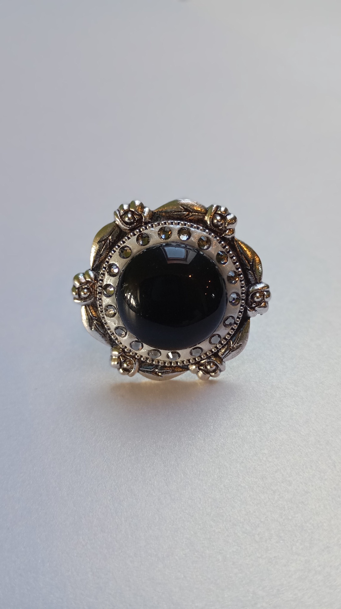 Inel handmade cu Onix si cristale Swarovski Black Diamond - bijuterii - inele - inele cu pietre semiprețioase - Artynos.ro