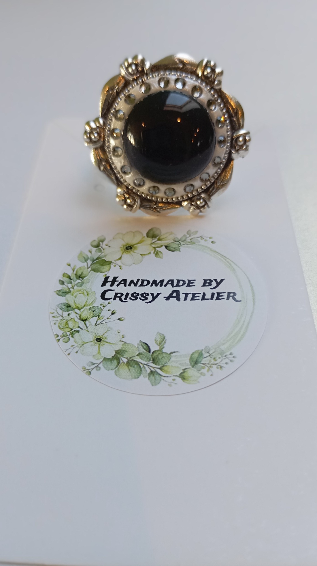 Inel handmade cu Onix si cristale Swarovski Black Diamond - bijuterii - inele - inele cu pietre semiprețioase - Artynos.ro