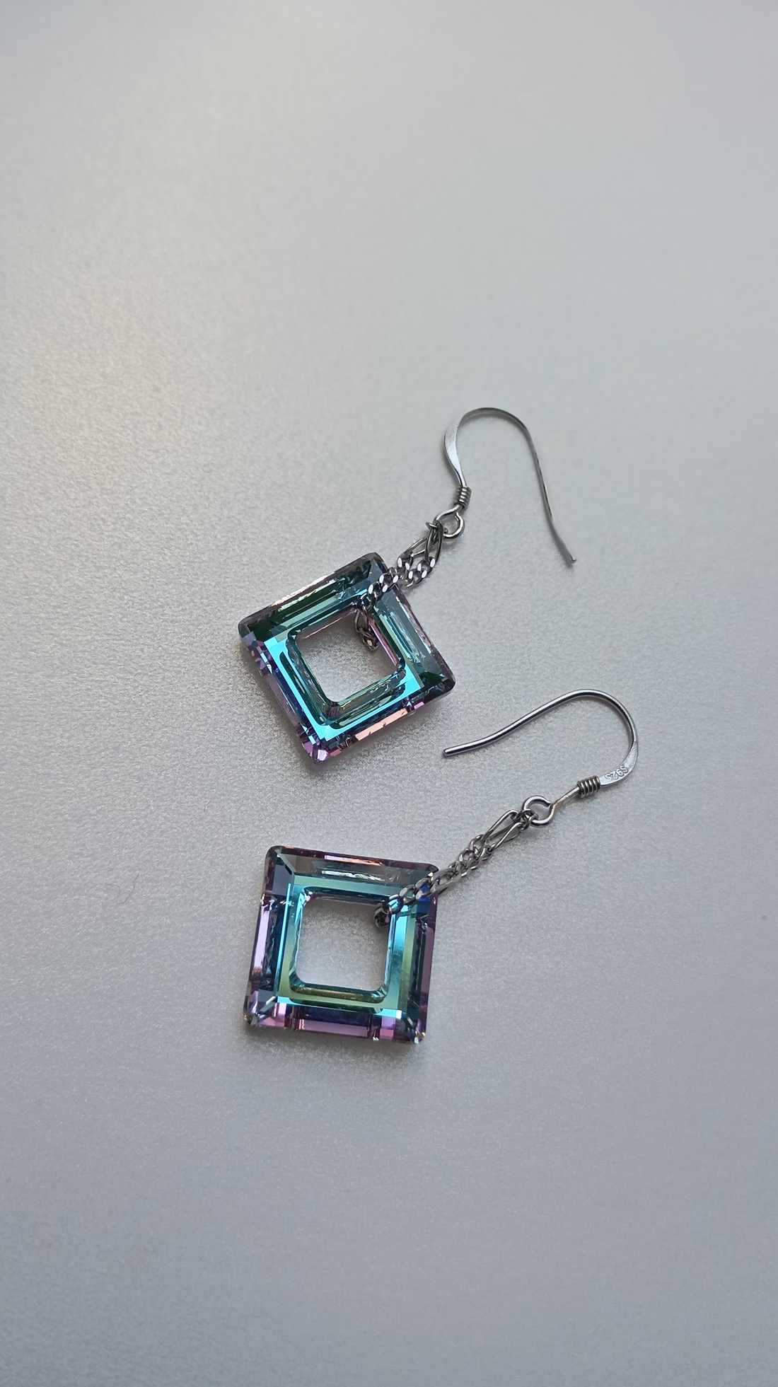 Cercei din argint si Swarovski Square Ring Vitrail Light - bijuterii - cercei - cercei din argint - Artynos.ro