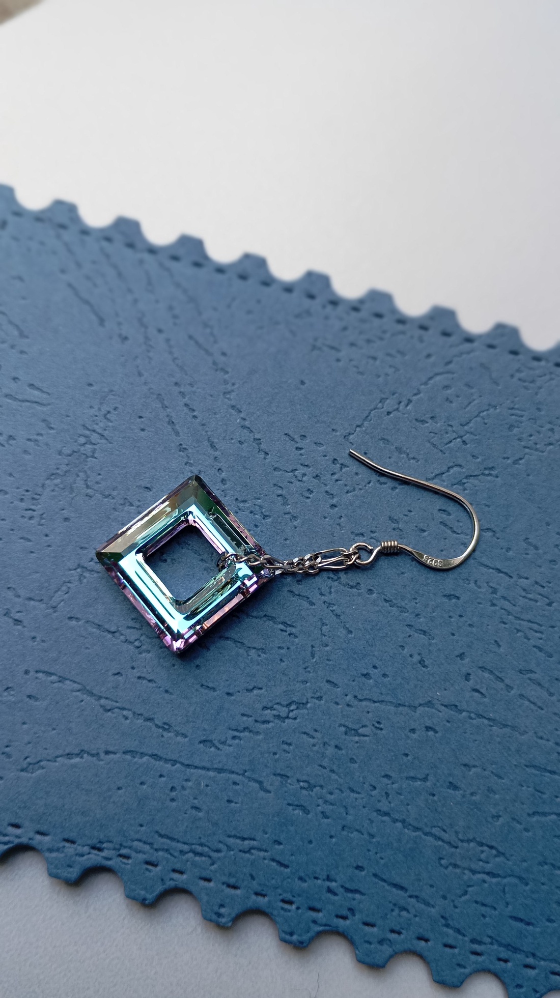Cercei din argint si Swarovski Square Ring Vitrail Light - bijuterii - cercei - cercei din argint - Artynos.ro