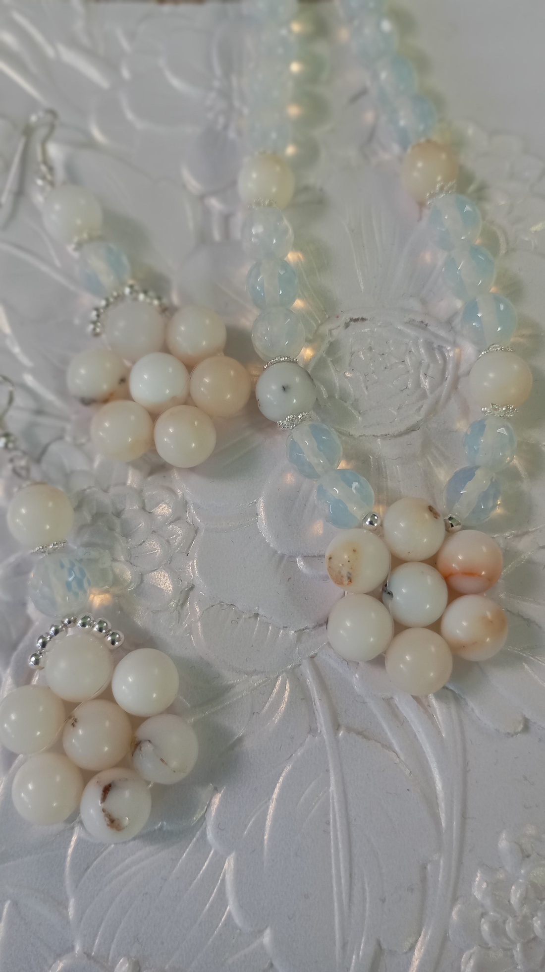 Set Opal alb african  8mm si argint - bijuterii - seturi de bijuterii - Artynos.ro