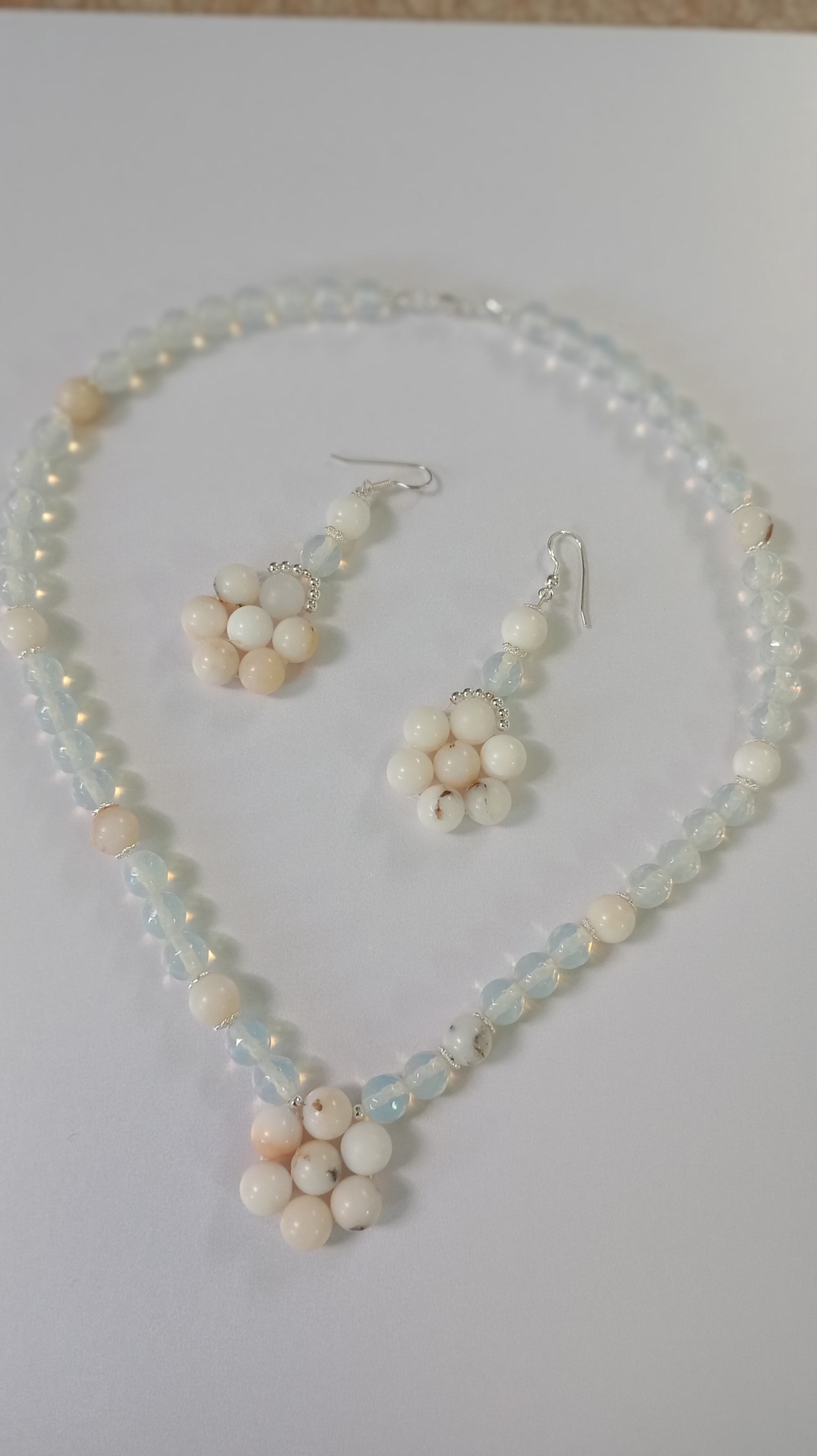 Set Opal alb african  8mm si argint - bijuterii - seturi de bijuterii - Artynos.ro