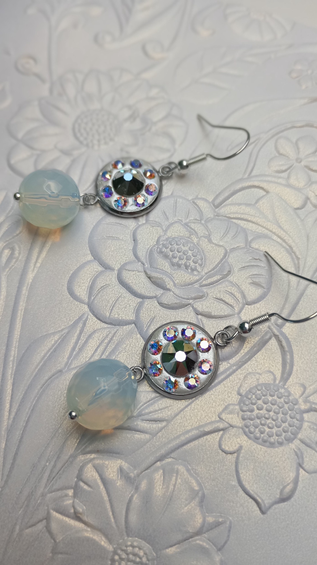 Cercei Opalit fatetat si cristale Swarovski - bijuterii - cercei - cercei din pietre semiprețioase - Artynos.ro