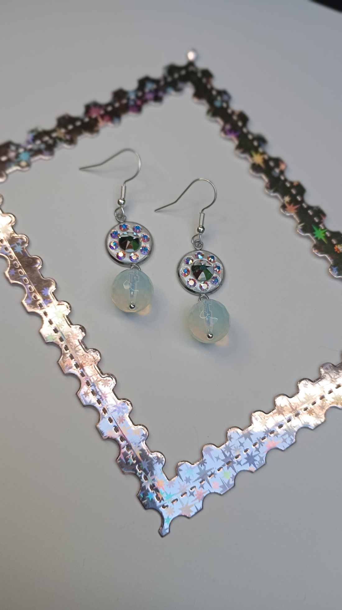 Cercei Opalit fatetat si cristale Swarovski - bijuterii - cercei - cercei din pietre semiprețioase - Artynos.ro