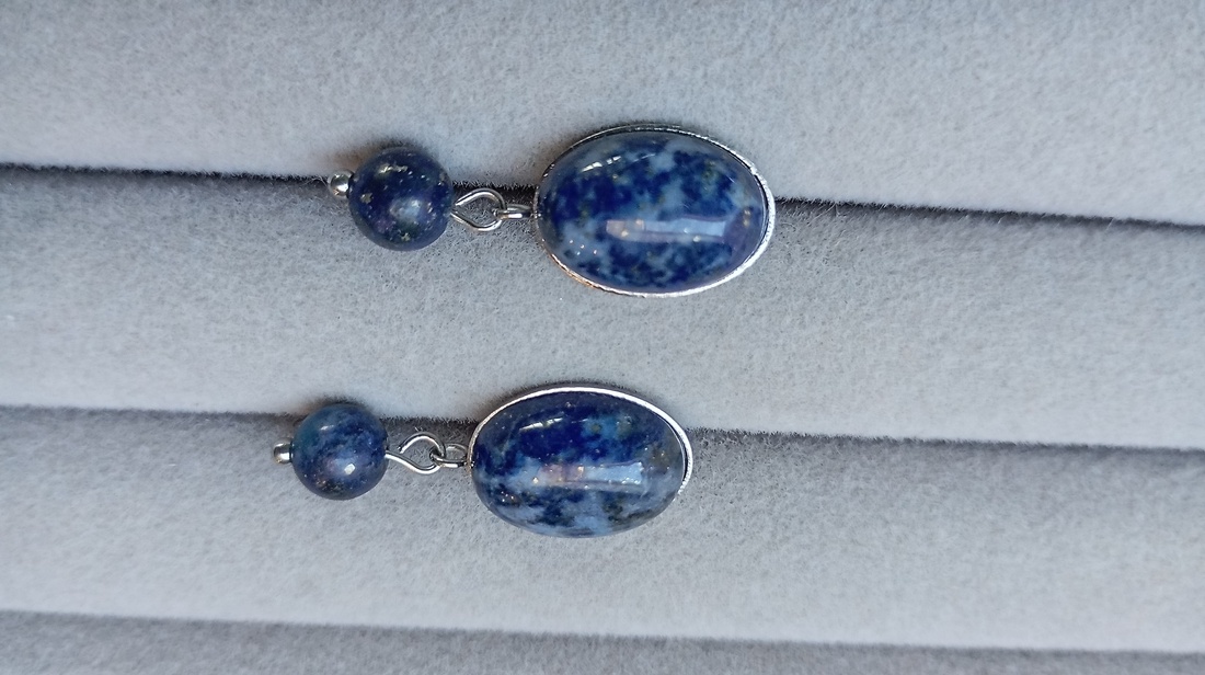 Cercei retro cu Lapis Lazuli 10x14mm - bijuterii - cercei - cercei din pietre semiprețioase - Artynos.ro
