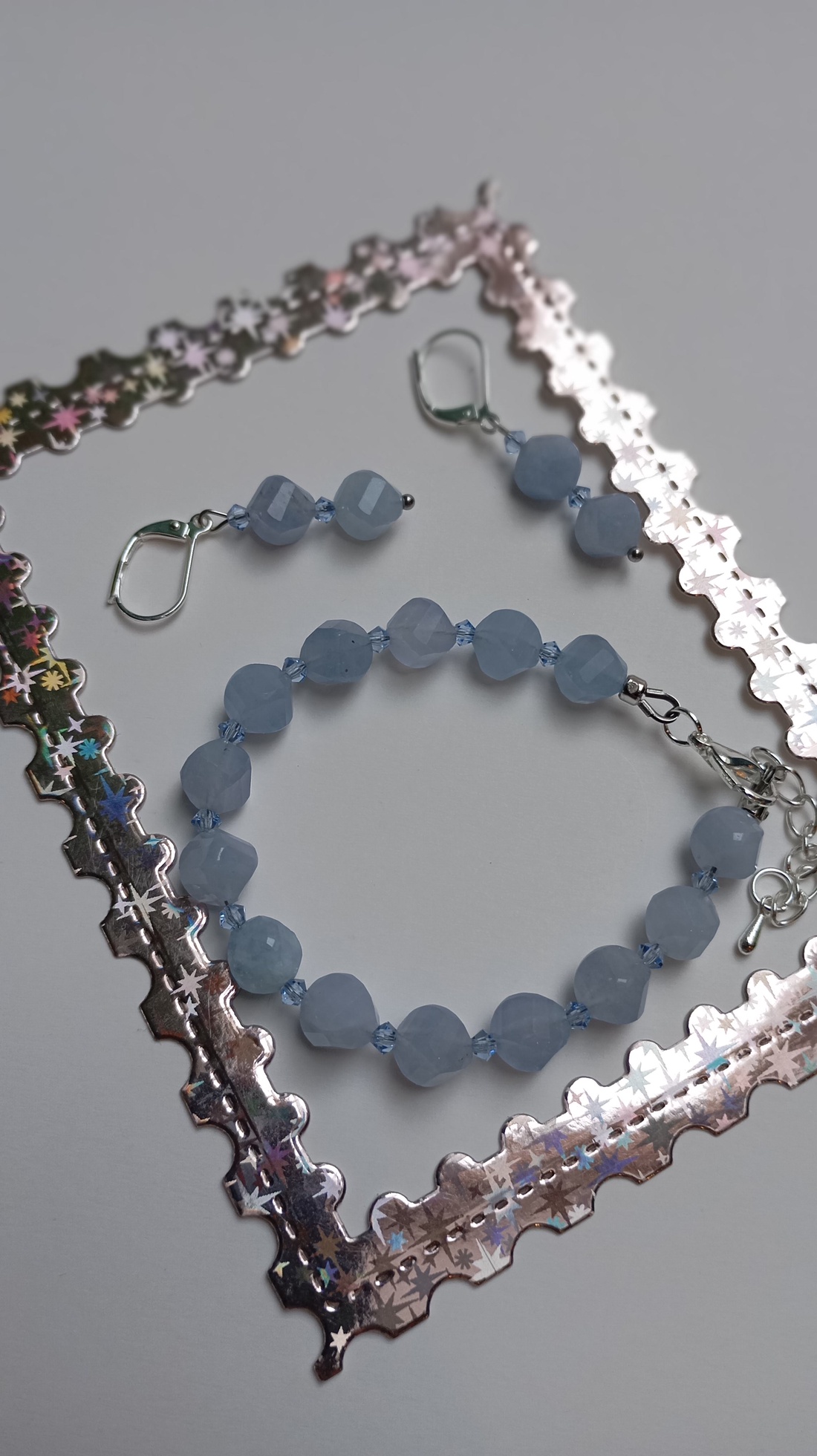 Set bijuterii Aquamarin si cristale Swarovski Light Sapphire 5mm - bijuterii - seturi de bijuterii - Artynos.ro