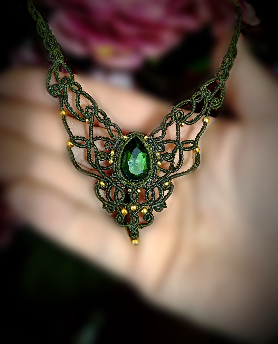 Colier olive macrame cu cristal Preciosa - bijuterii - coliere - colier y - Artynos.ro Colier olive macrame cu cristal Preciosa - bijuterii - coliere - colier y - Artynos.ro