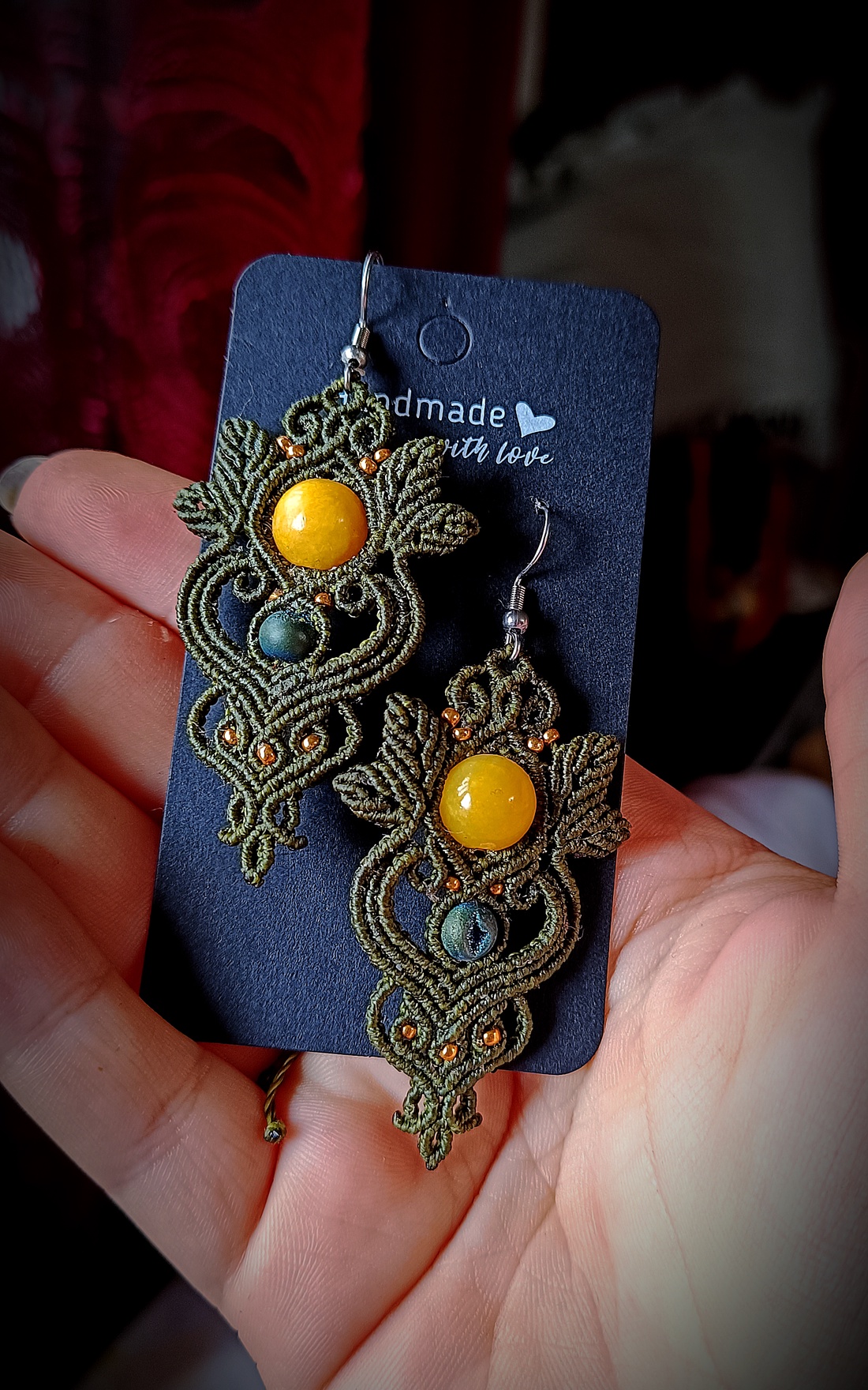 Cercei olive macrame cu piatra semiprețioasa Jad galben - bijuterii - cercei - cercei agățați - Artynos.ro Cercei olive macrame cu piatra semiprețioasa Jad galben - bijuterii - cercei - cercei agățați - Artynos.ro