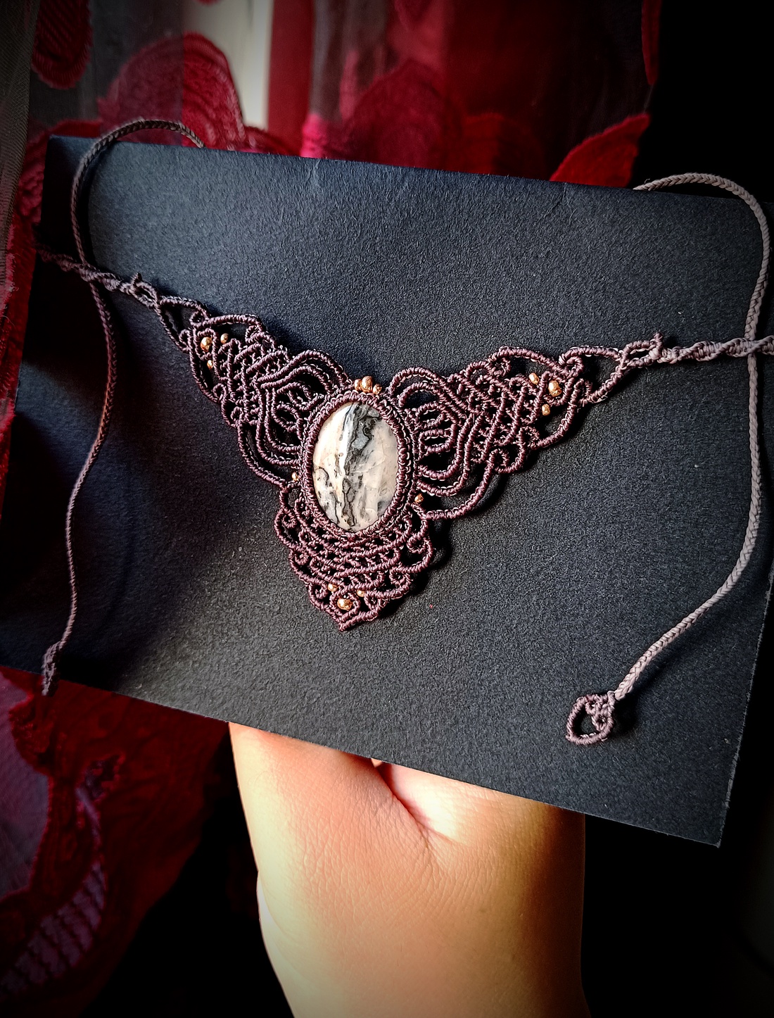Colier micromacrame cu Opal Dendritic - bijuterii - coliere - colier y - Artynos.ro Colier micromacrame cu Opal Dendritic - bijuterii - coliere - colier y - Artynos.ro