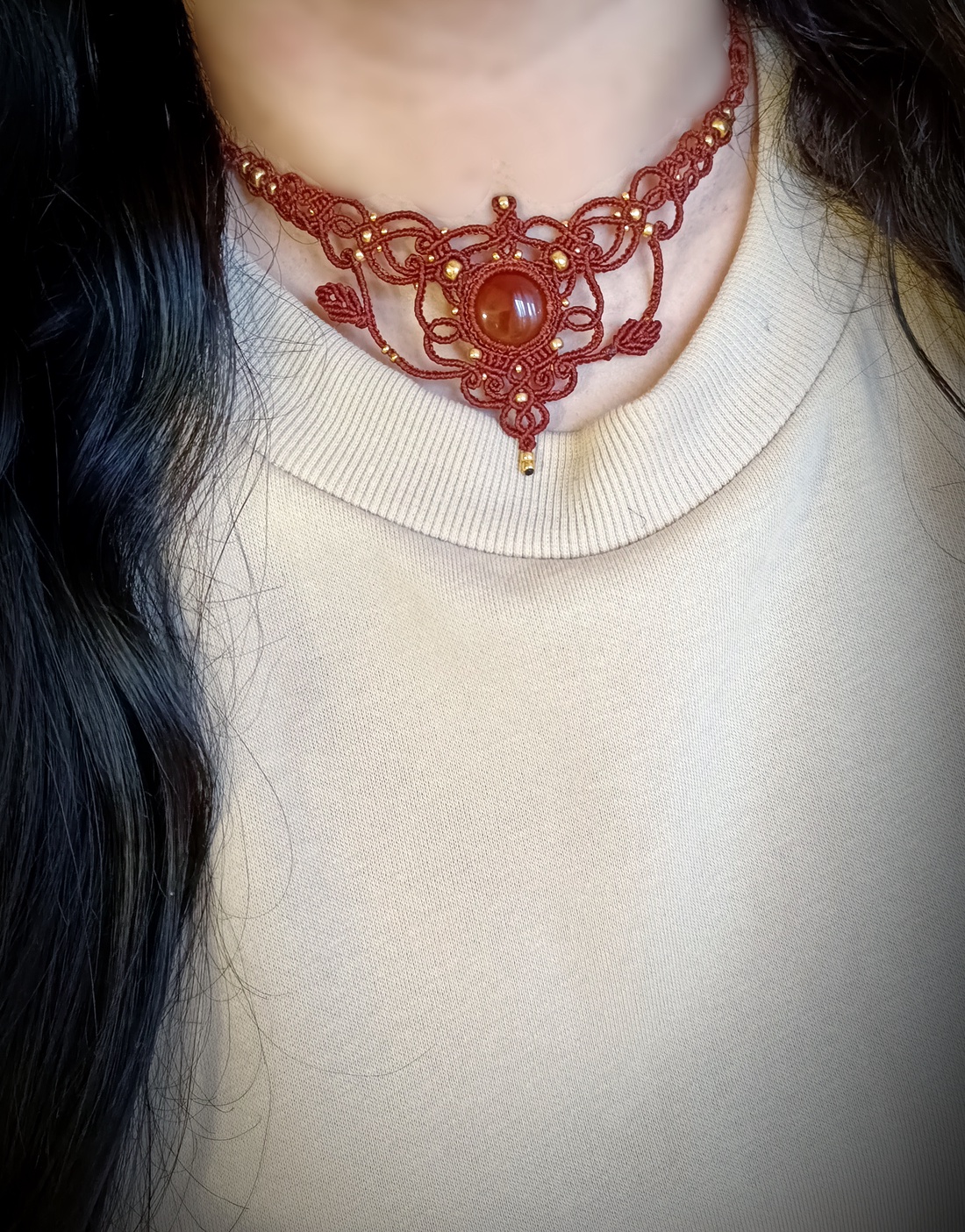 Colier Mistic Micromacrame Cristal Carneol - bijuterii - coliere - chockere - Artynos.ro