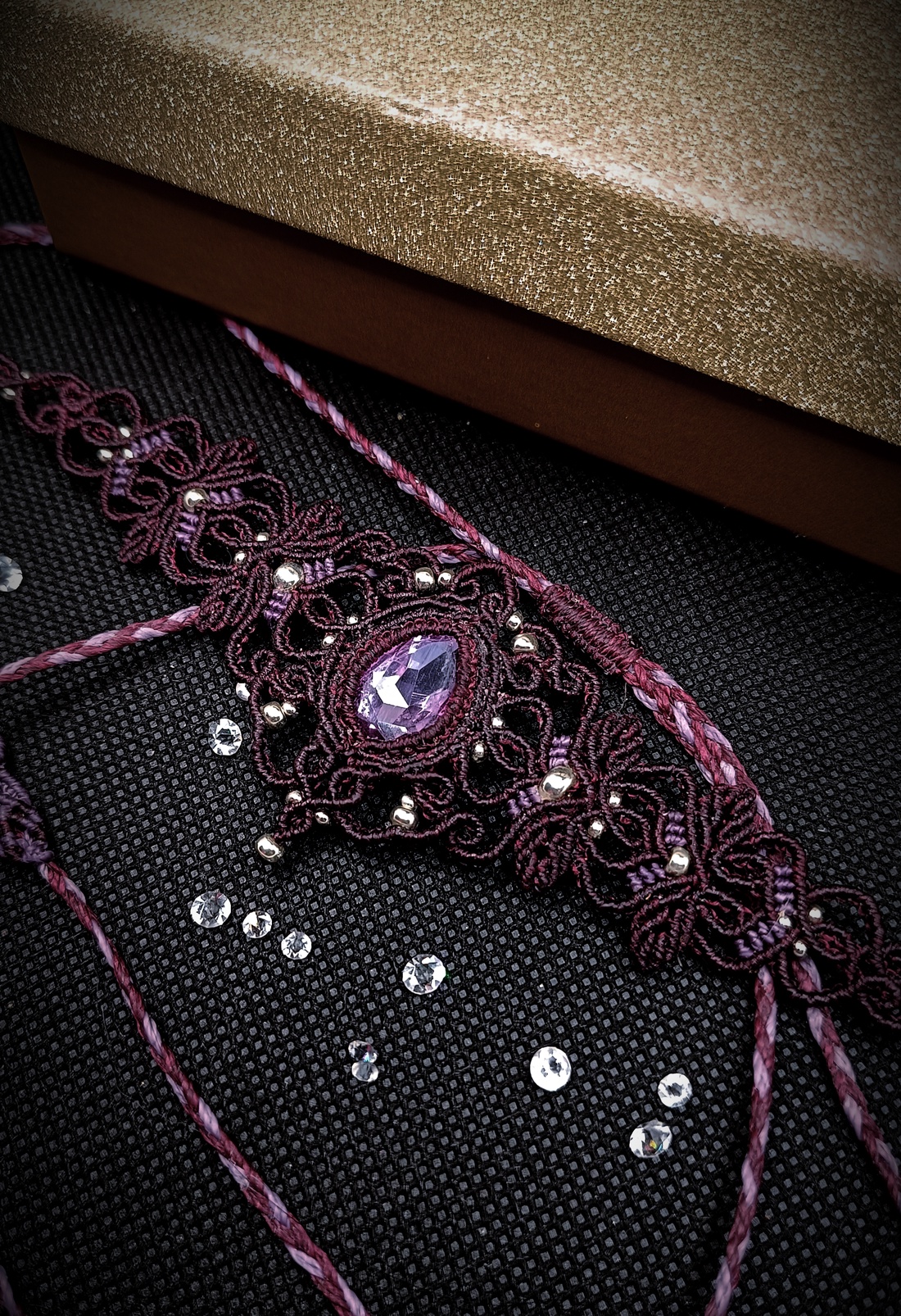 Colier Choker Micromacrame Cu Cristal Swarovski  - bijuterii - coliere - chockere - Artynos.ro