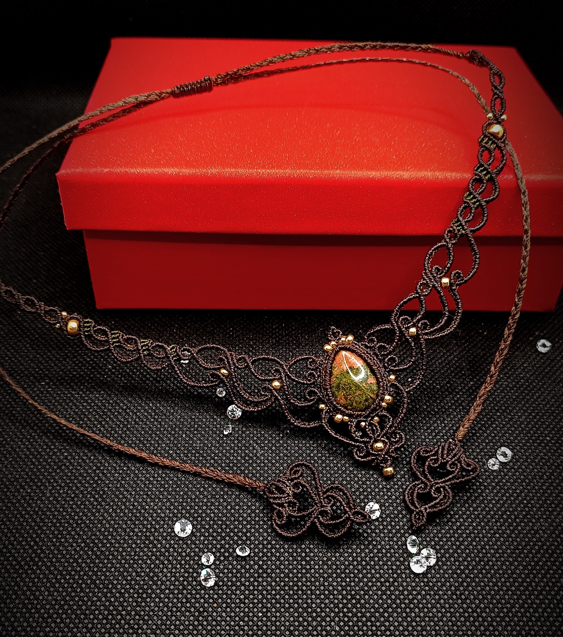 Colier Princess Maro Micromacrame Cu Unakite  - bijuterii - coliere - chockere - Artynos.ro