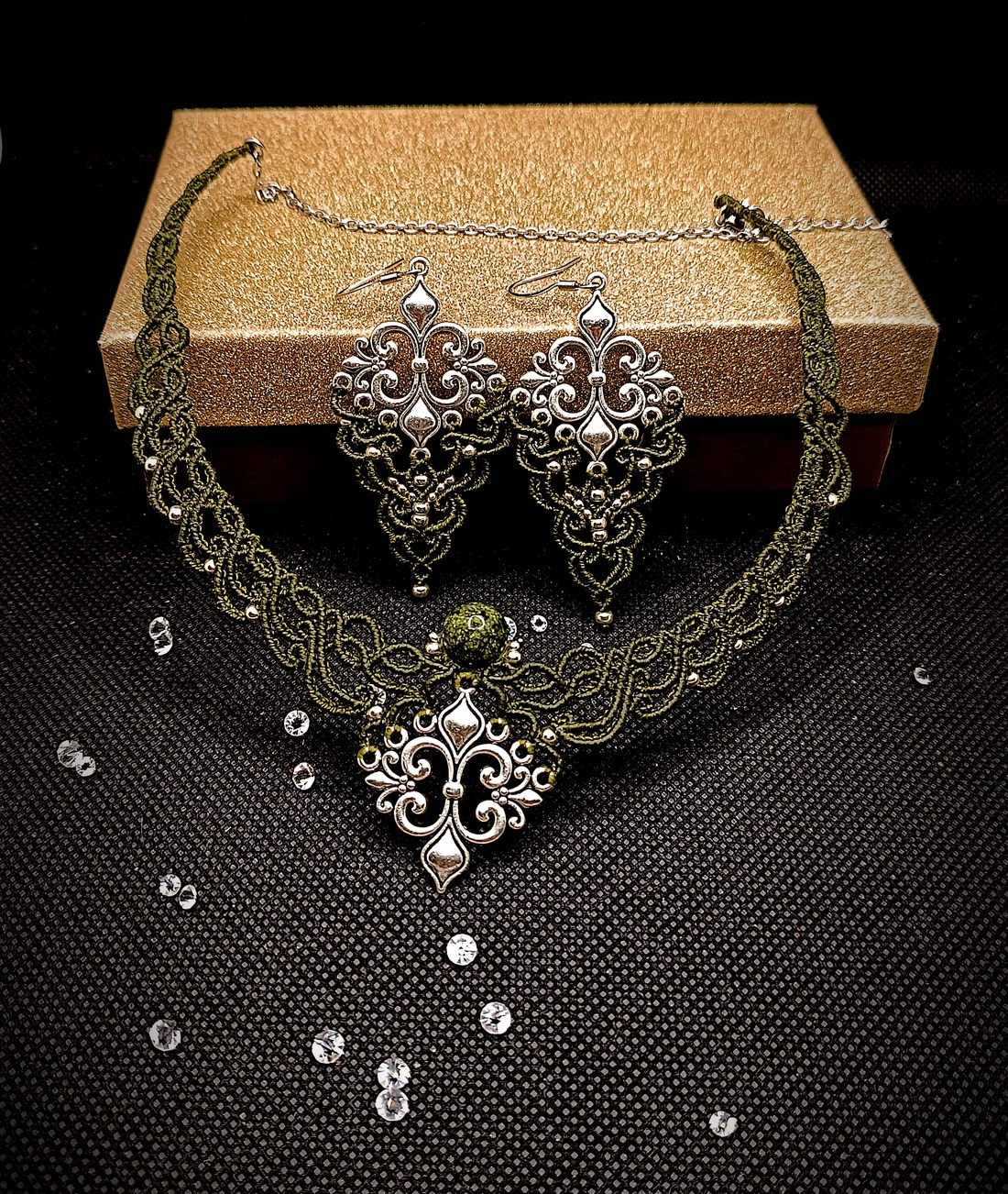 Set Bijuterii Medieval Micromacrame Jad - bijuterii - seturi de bijuterii - Artynos.ro