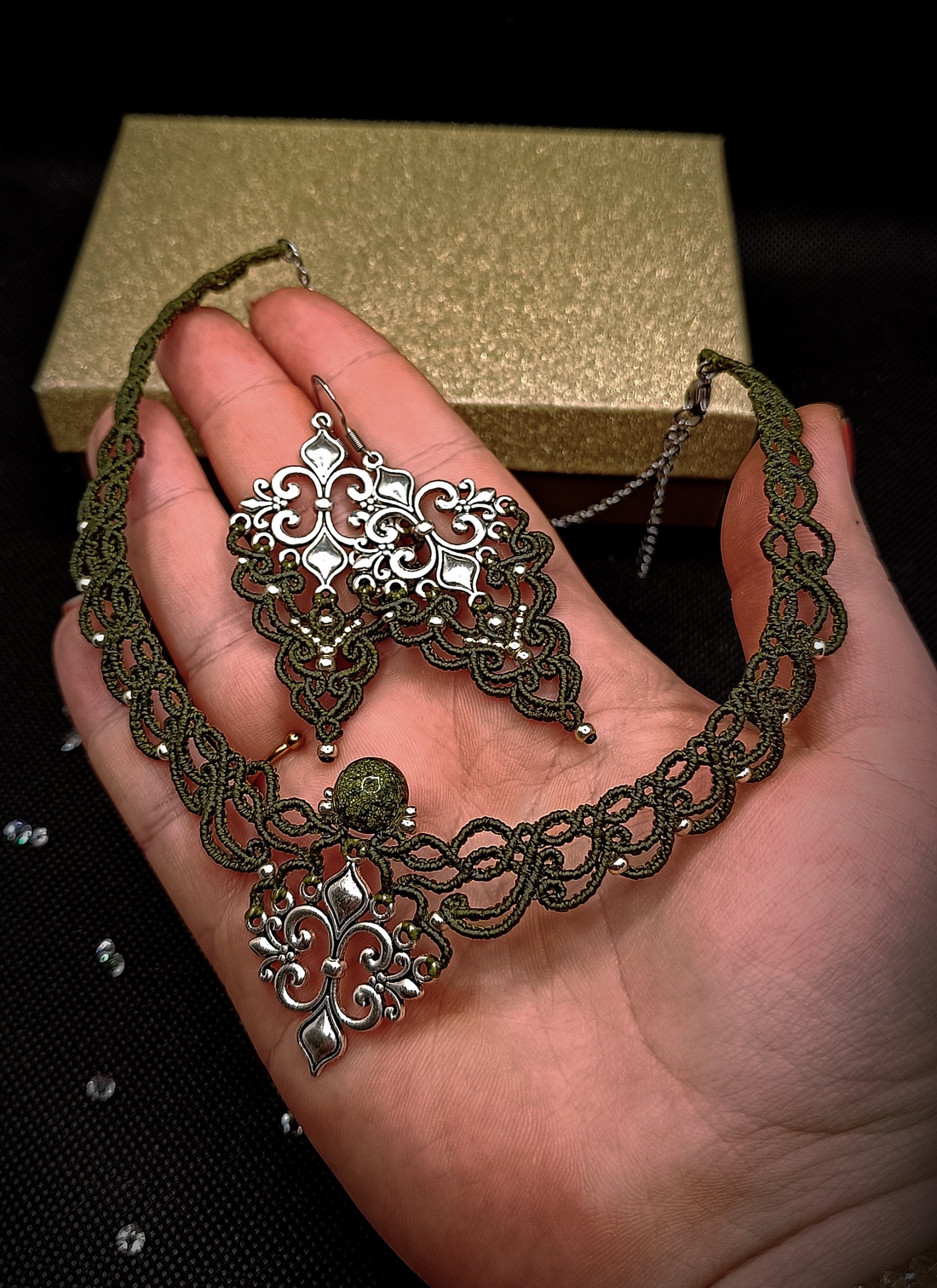 Set Bijuterii Medieval Micromacrame Jad - bijuterii - seturi de bijuterii - Artynos.ro