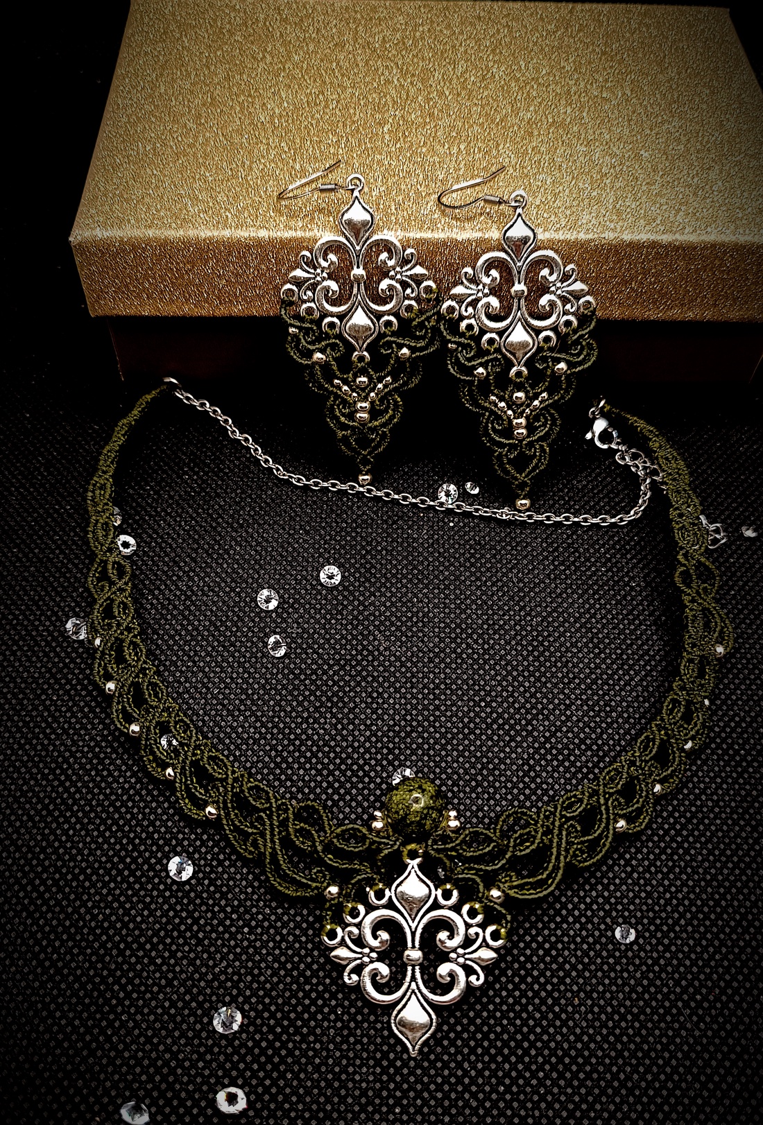 Set Bijuterii Medieval Micromacrame Jad - bijuterii - seturi de bijuterii - Artynos.ro