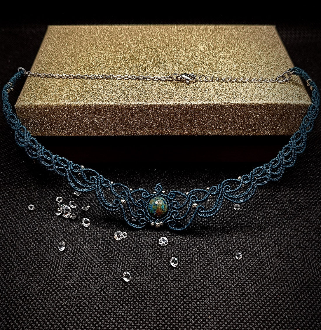 Colier choker delicat micromacrame cu Jasp  - bijuterii - coliere - chockere - Artynos.ro