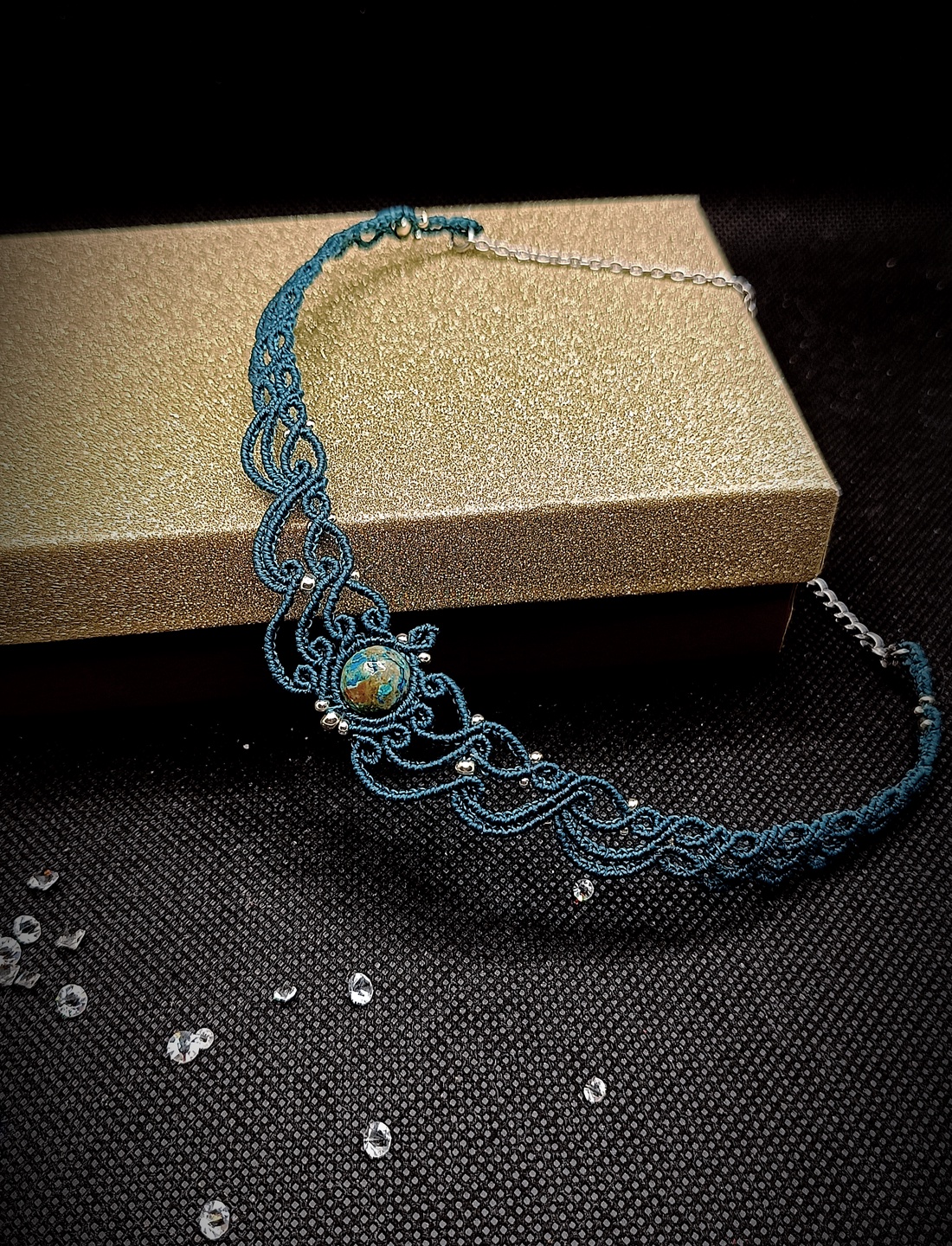 Colier choker delicat micromacrame cu Jasp  - bijuterii - coliere - chockere - Artynos.ro