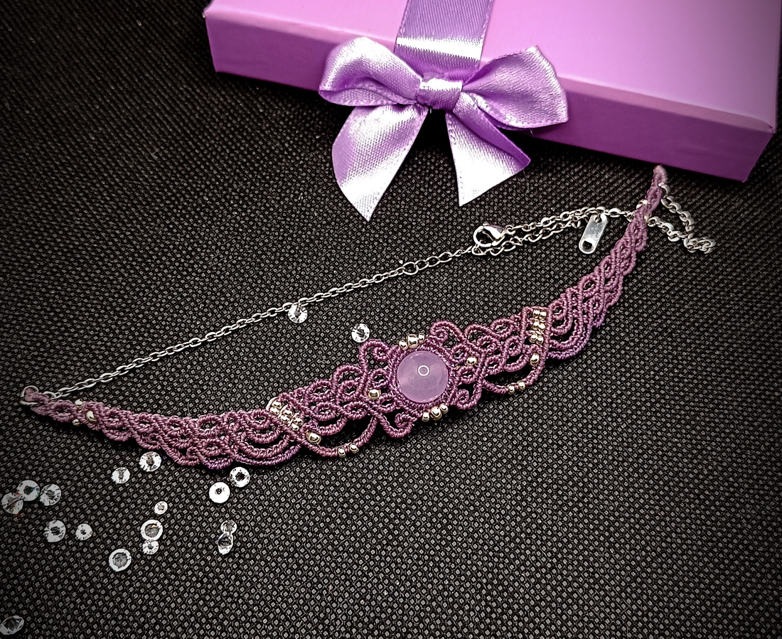 Choker Mov Lila Delicat Jad  - bijuterii - coliere - chockere - Artynos.ro