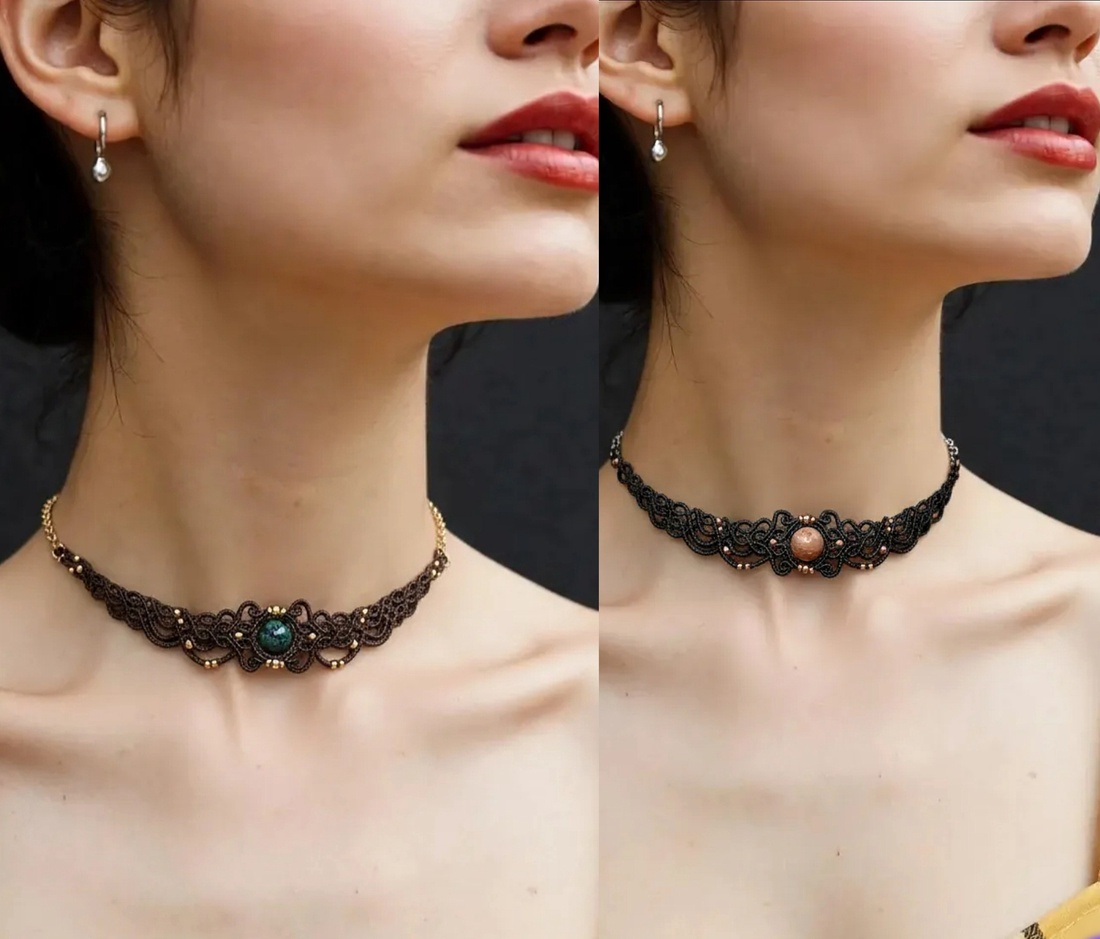 Choker medieval micromacrame cu cristal  - bijuterii - coliere - coliere din pietre semiprețioase - Artynos.ro