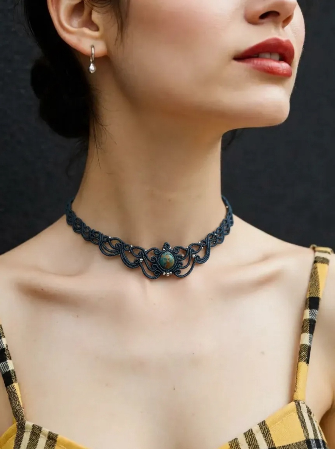 Colier choker delicat micromacrame cu Jasp  - bijuterii - coliere - chockere - Artynos.ro