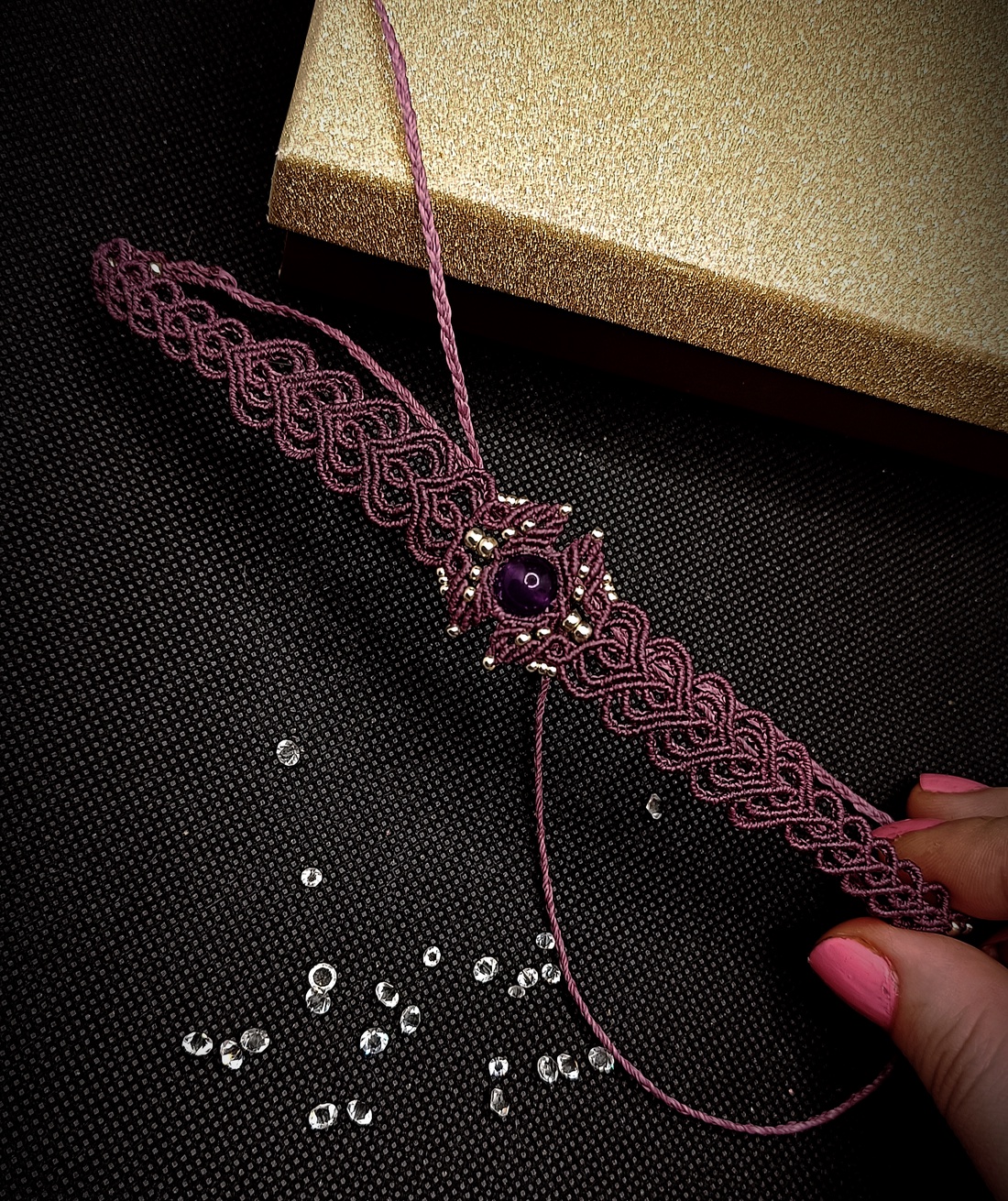 Choker Mov Micromacrame Ametist - bijuterii - coliere - chockere - Artynos.ro