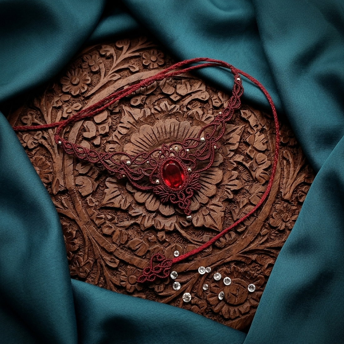 Colier Micromacrame Vintage Princess Burgundy - bijuterii - coliere - chockere - Artynos.ro