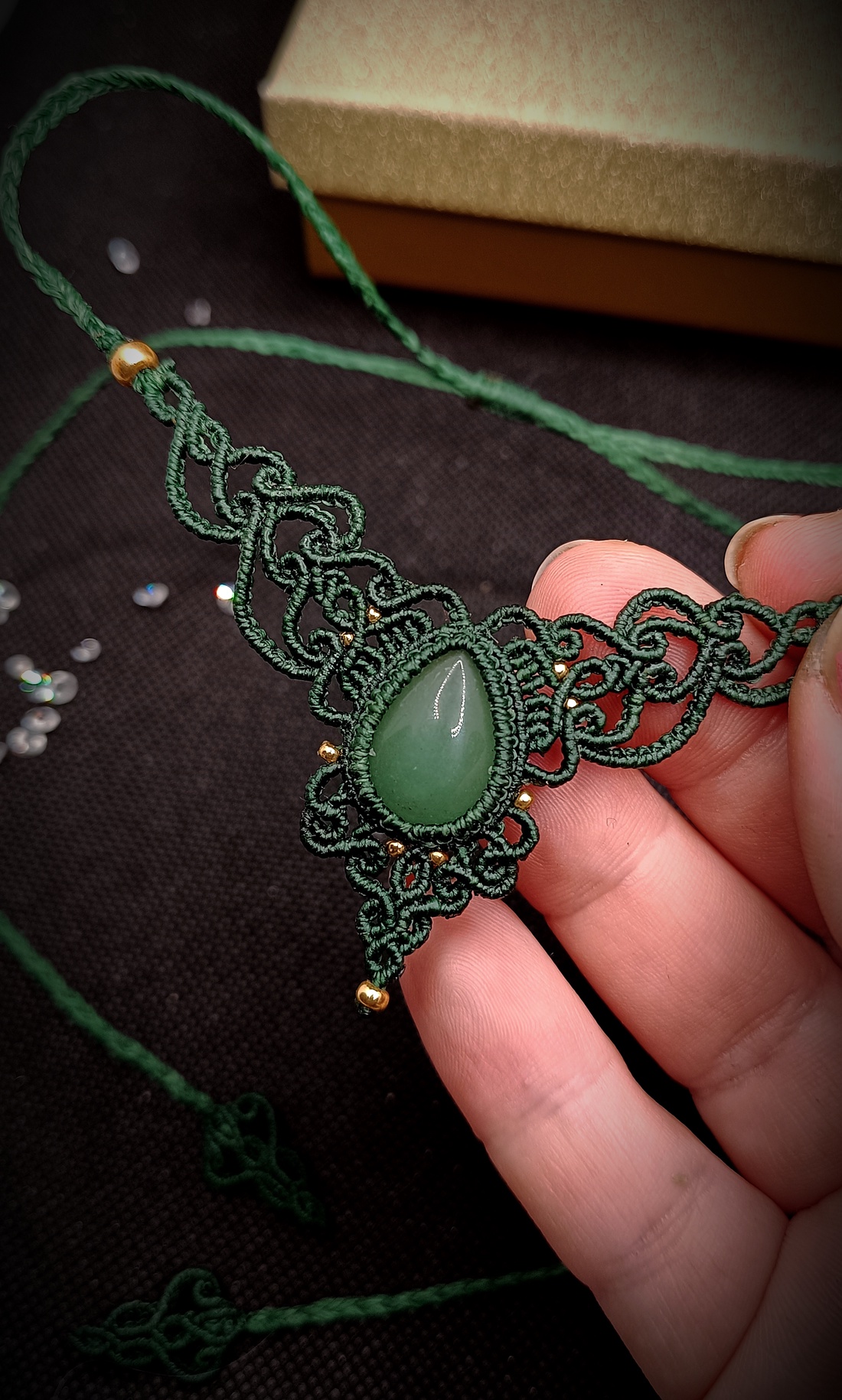 Colier Verde Mini Micromacrame Vintage Princess Aventurin - bijuterii - coliere - chockere - Artynos.ro