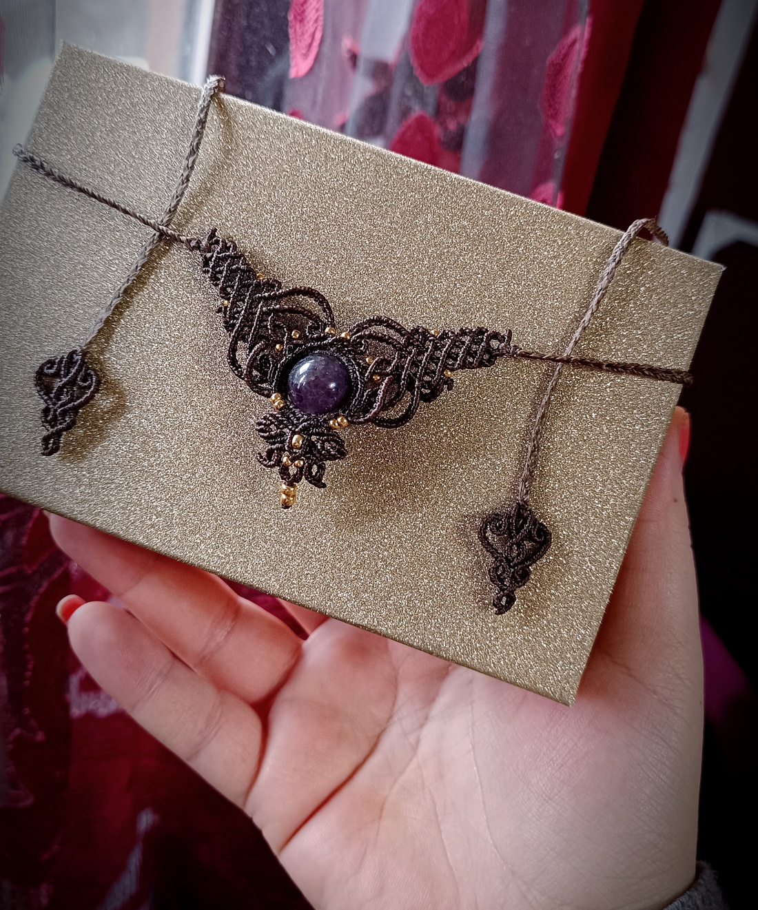 Colier Minimalist Micromacrame Medieval Ametist - bijuterii - coliere - chockere - Artynos.ro