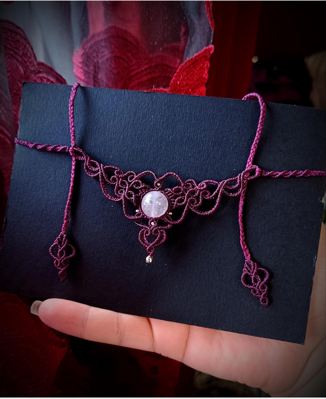 Colier Choker Minimalist Micromacrame Medieval Cristal Natural - bijuterii - coliere - chockere - Artynos.ro