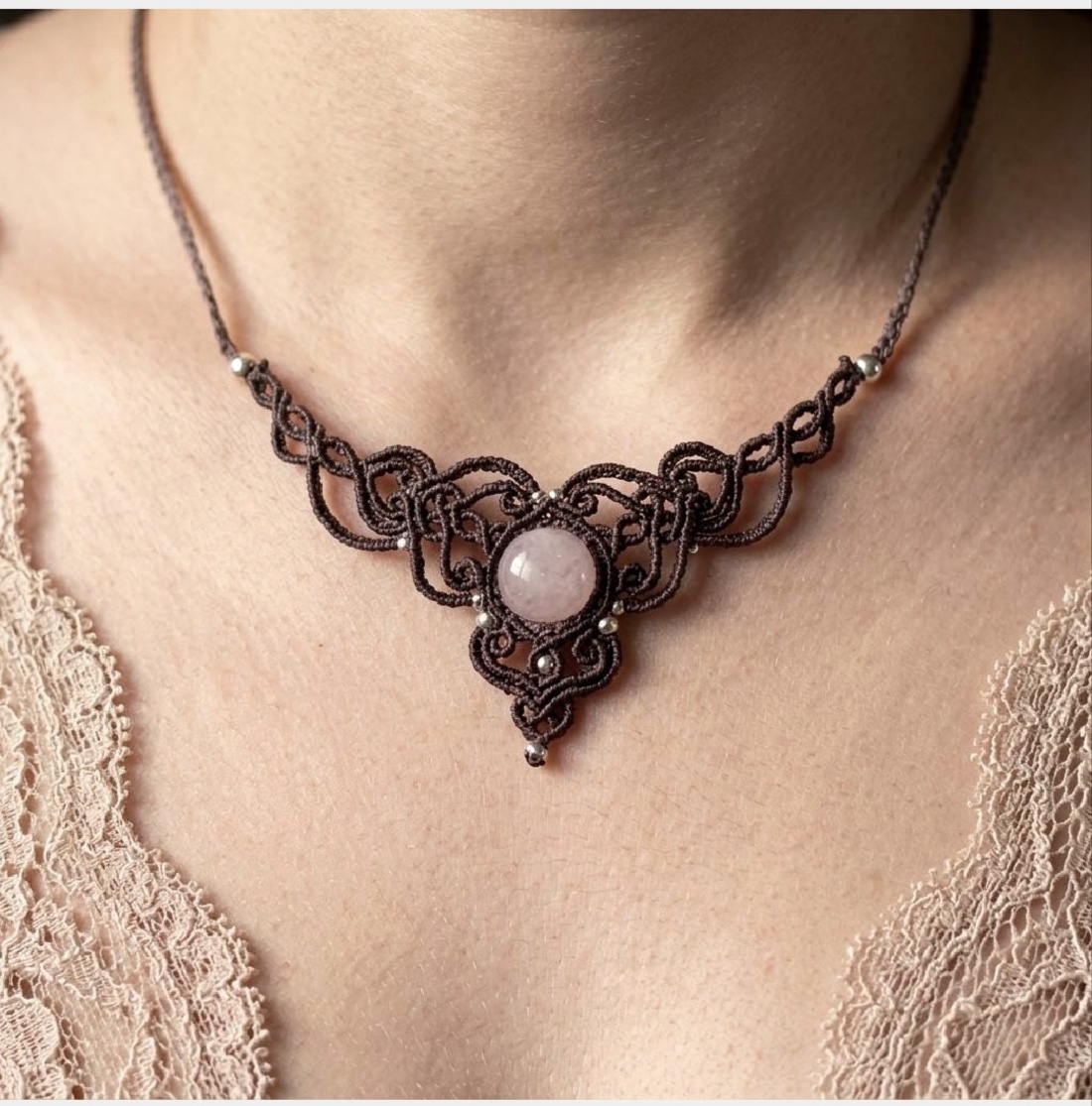 Colier Choker Minimalist Micromacrame Bohemian Cristal Cuart - bijuterii - coliere - chockere - Artynos.ro