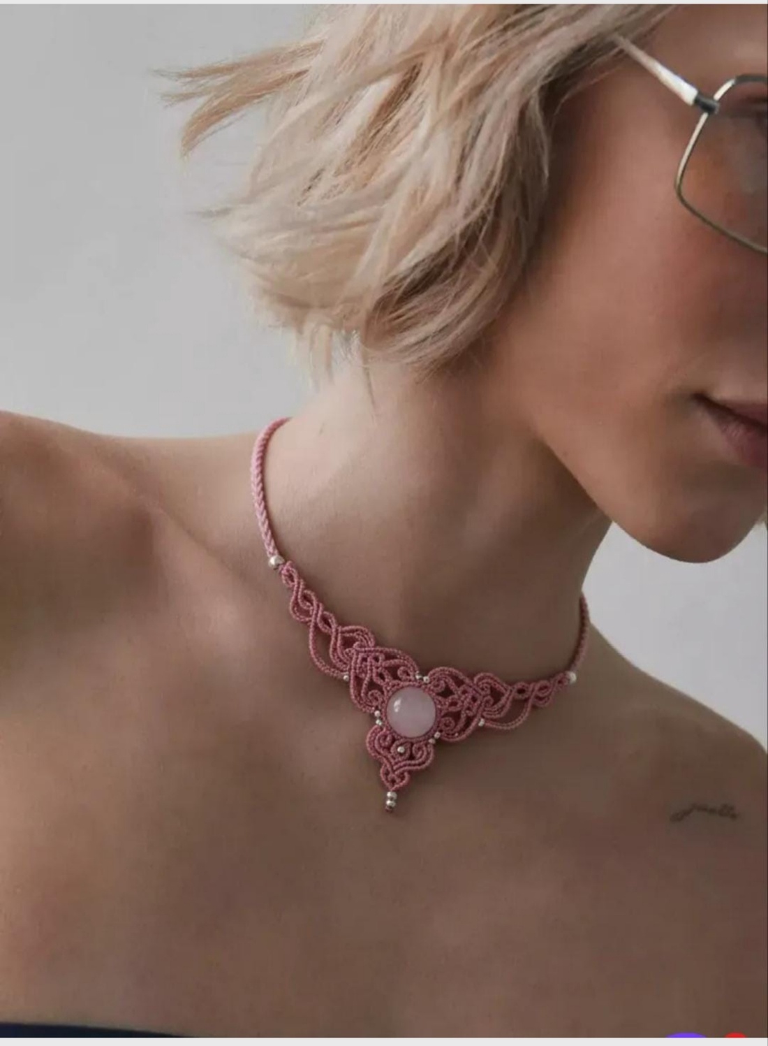 Colier Choker Minimalist Micromacrame Bohemian Cristal Cuart - bijuterii - coliere - chockere - Artynos.ro