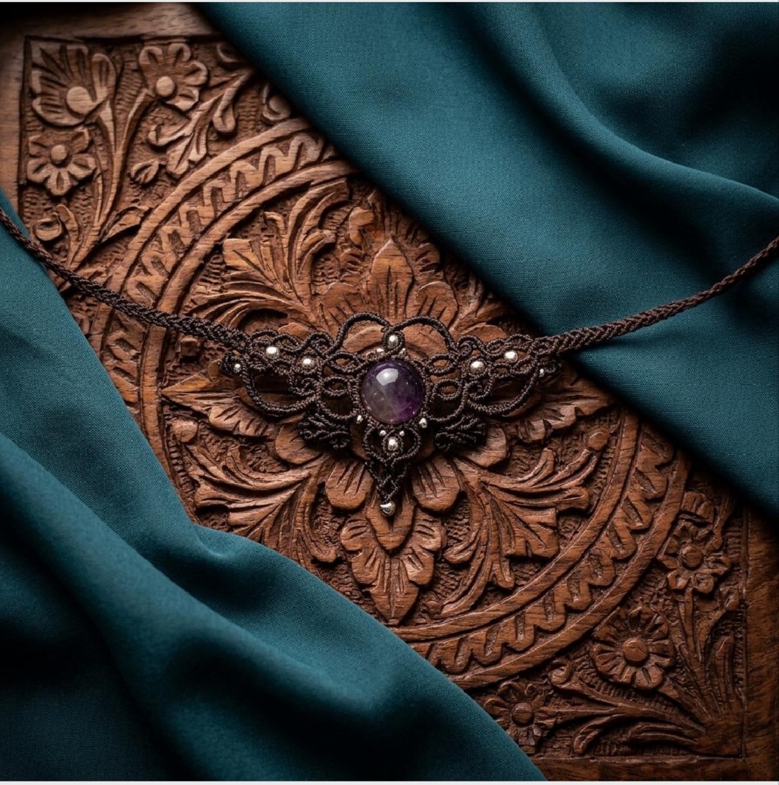 Colier Choker Minimalist Micromacrame Bohemian Ametist - bijuterii - coliere - chockere - Artynos.ro