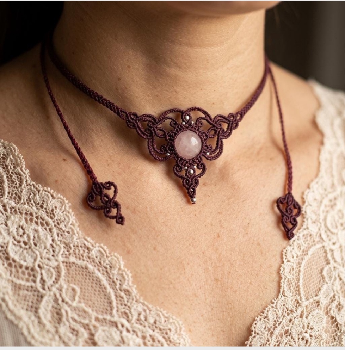 Colier Choker Minimalist Micromacrame Bohemian Cuart  - bijuterii - coliere - chockere - Artynos.ro