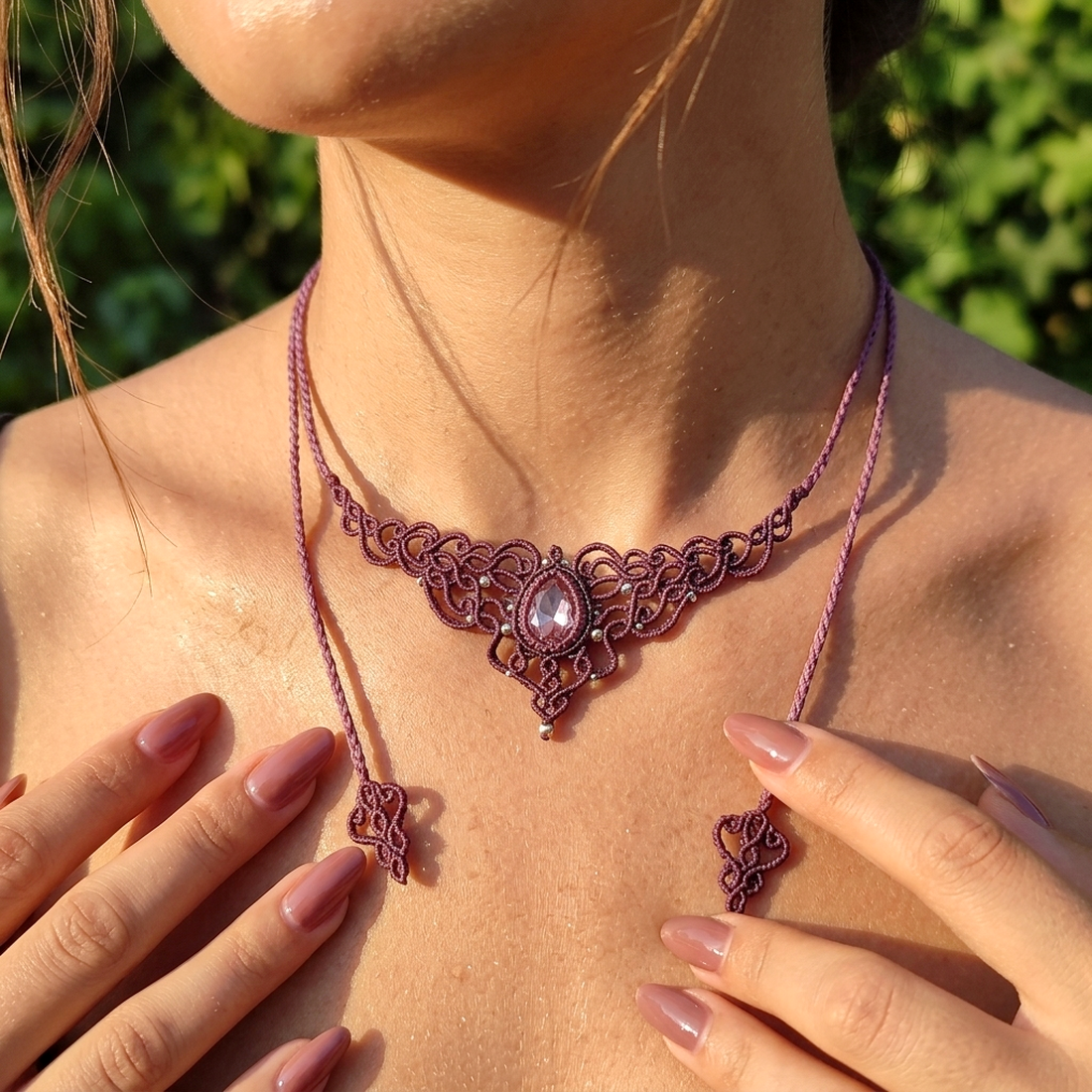 Colier Mov Elegant Micromacrame Cu Cristal Swarovski  - bijuterii - coliere - chockere - Artynos.ro