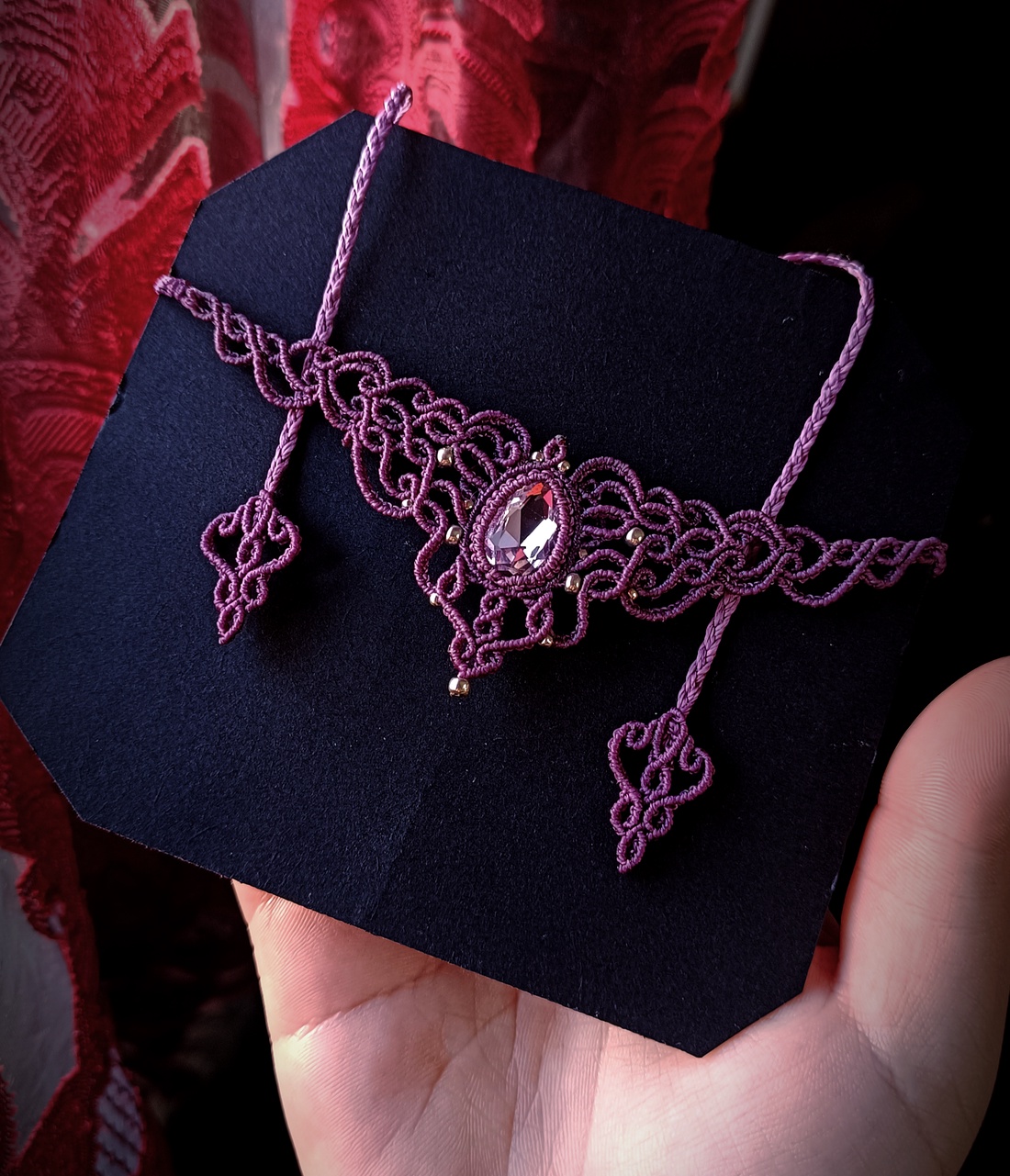 Colier Mov Elegant Micromacrame Cu Cristal Swarovski  - bijuterii - coliere - chockere - Artynos.ro