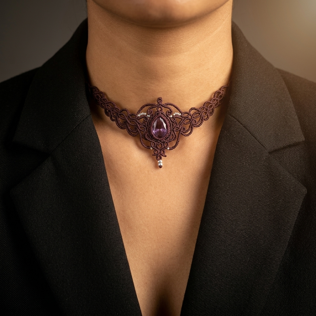 Colier Elegant Micromacrame Cu Cristal Swarovski  - bijuterii - coliere - chockere - Artynos.ro