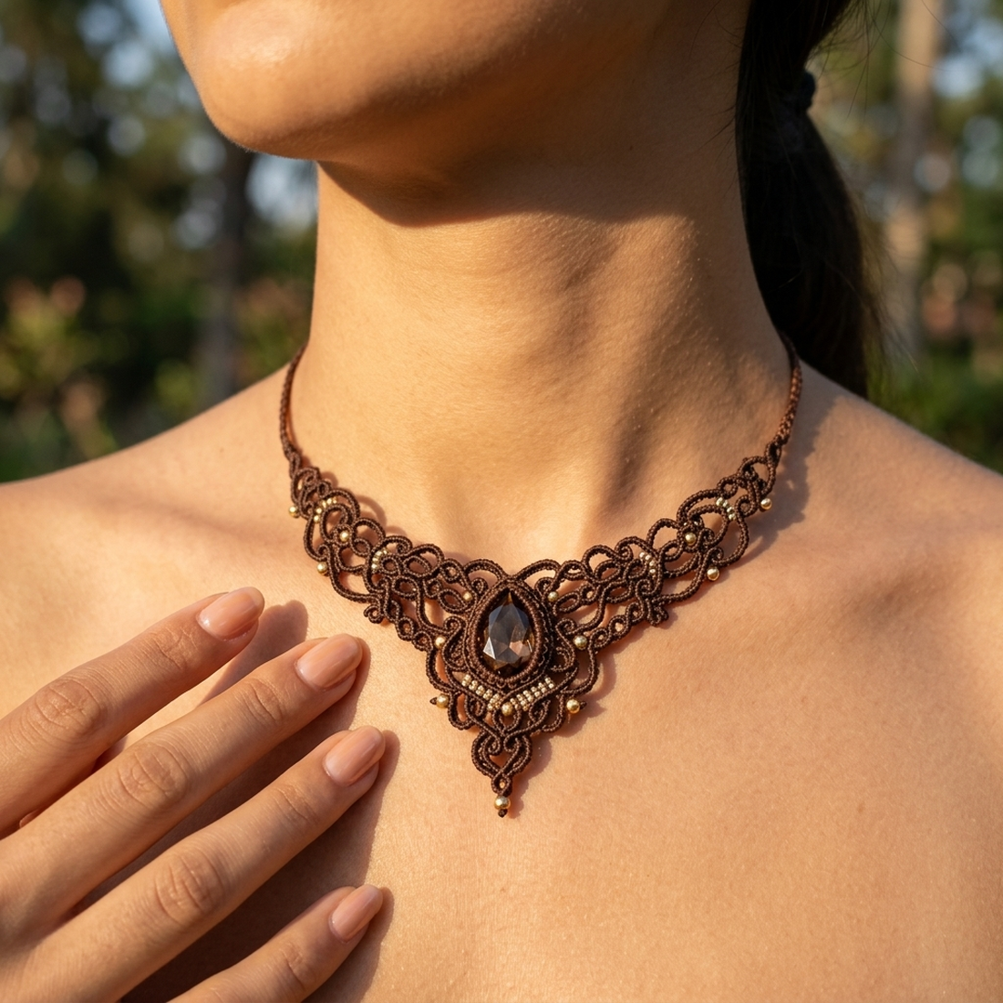 Colier Maro Elegant Micromacrame Cu Cristal Swarovski  - bijuterii - coliere - chockere - Artynos.ro