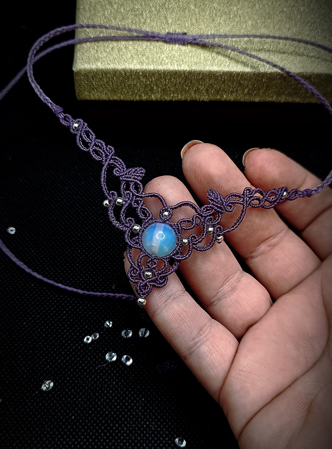Colier mov fairy micromacrame cu opal  - bijuterii - coliere - coliere din pietre semiprețioase - Artynos.ro