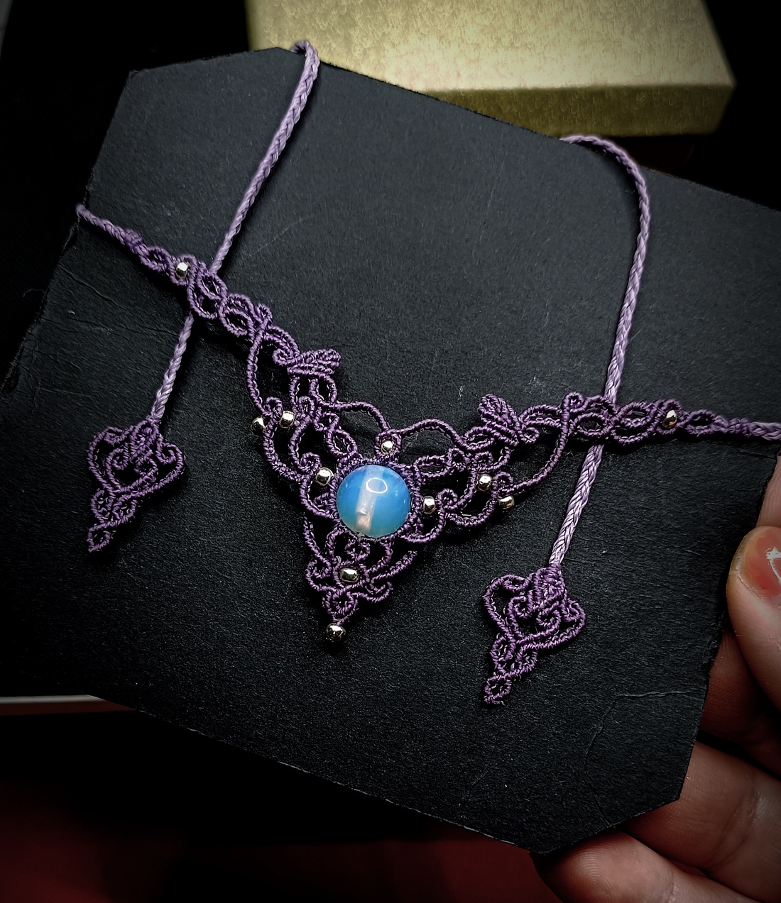 Colier mov fairy micromacrame cu opal  - bijuterii - coliere - coliere din pietre semiprețioase - Artynos.ro