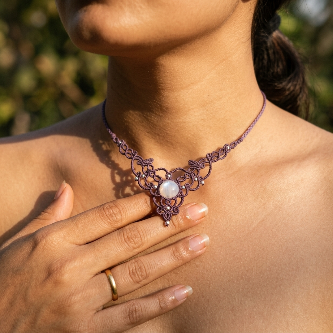 Colier mov fairy micromacrame cu opal  - bijuterii - coliere - coliere din pietre semiprețioase - Artynos.ro
