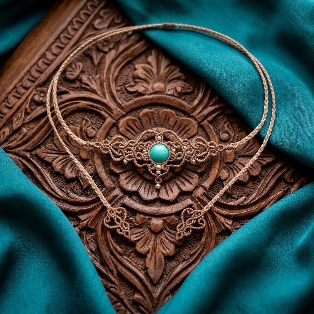 Choker Delicat Nude Micromacrame Cu Amazonite  - bijuterii - coliere - chockere - Artynos.ro