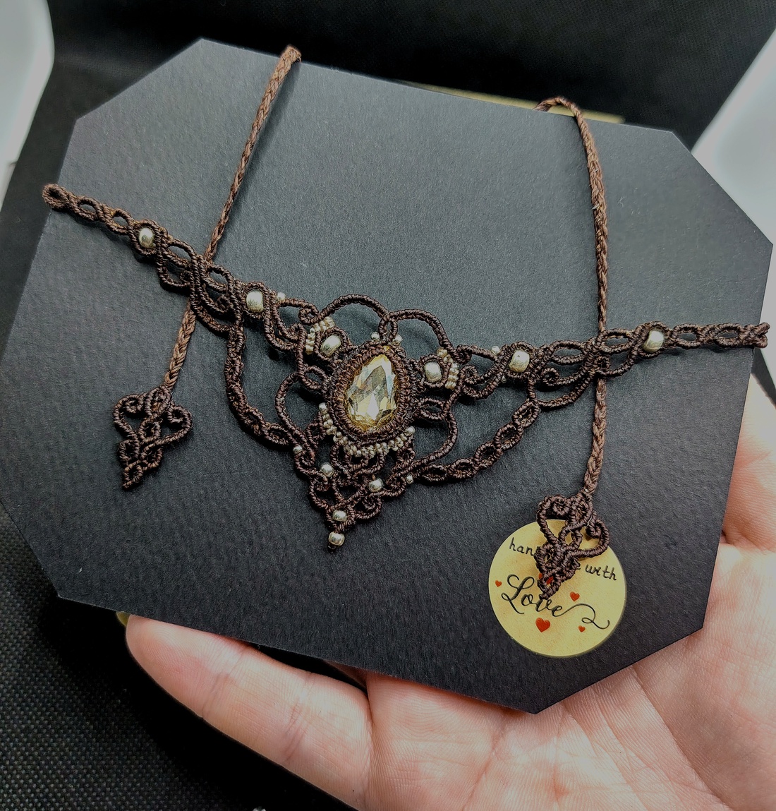 Colier Victorian Elegant Micromacrame Cu Cristal Swarovsky  - bijuterii - coliere - chockere - Artynos.ro