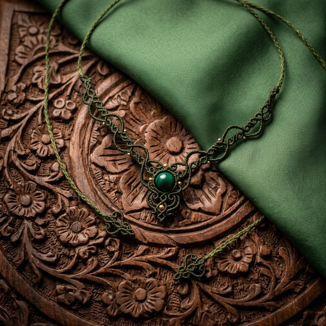 Choker Delicat Verde Olive Micromacrame Cu Ochi de Tigru  - bijuterii - coliere - chockere - Artynos.ro