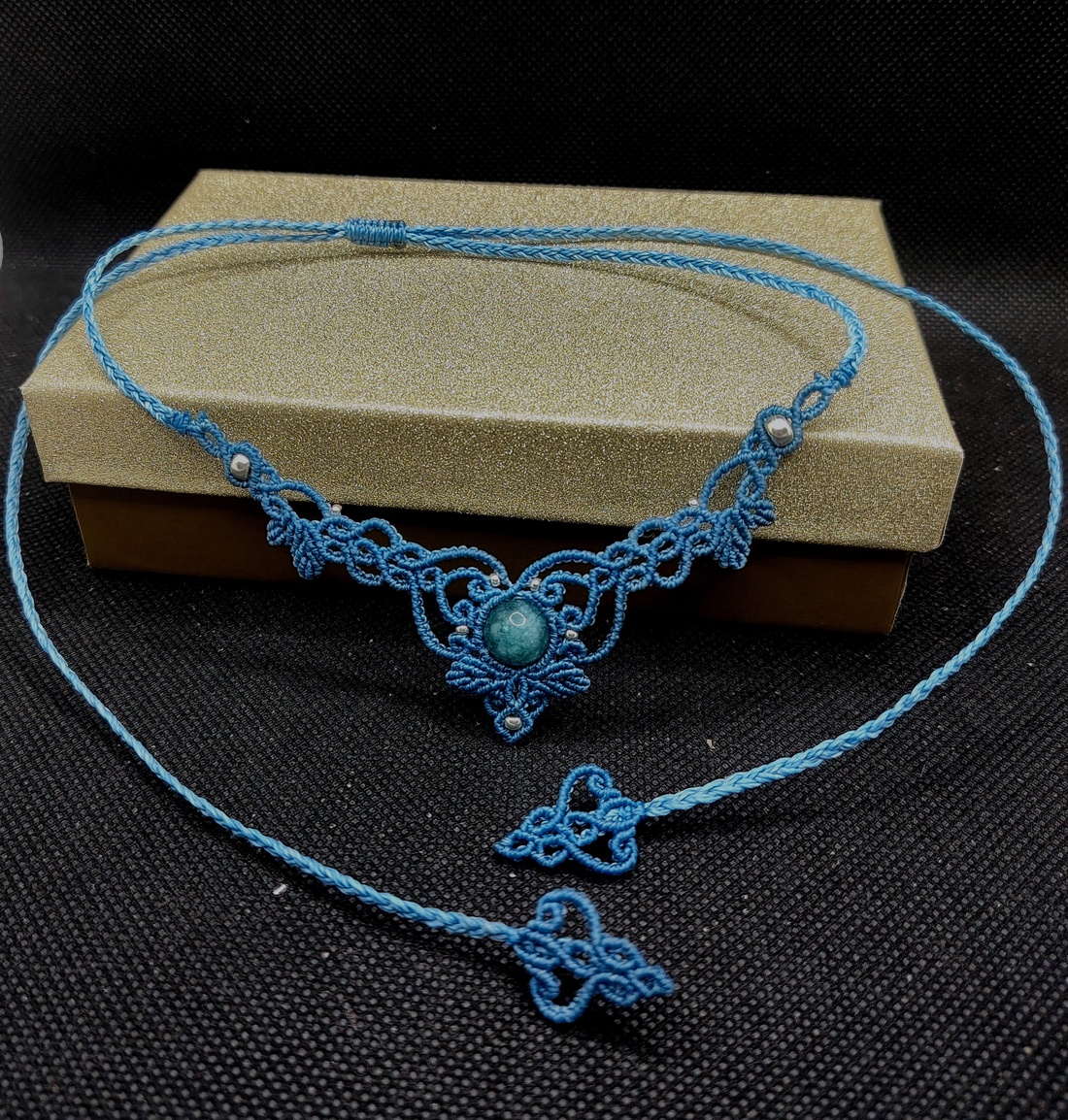 Colier Choker Delicat Frunze Micromacrame Cu Acvamarin  - bijuterii - coliere - chockere - Artynos.ro