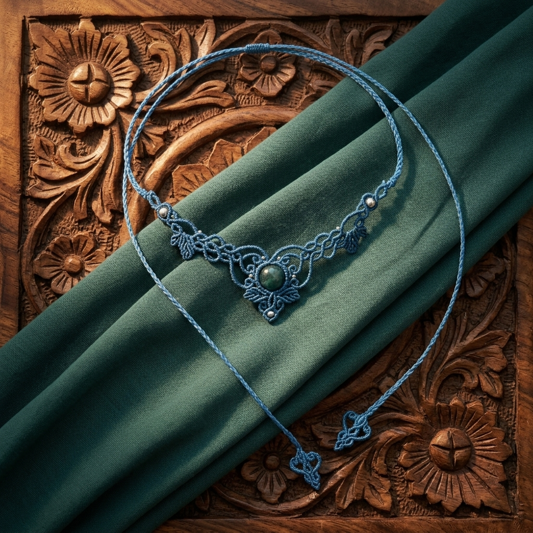 Colier Choker Delicat Frunze Micromacrame Cu Acvamarin  - bijuterii - coliere - chockere - Artynos.ro