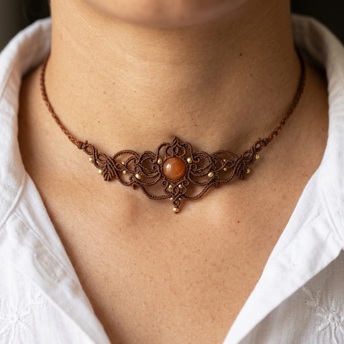 Choker Delicat Micromacrame Cu Piatra Soarelui - bijuterii - coliere - chockere - Artynos.ro