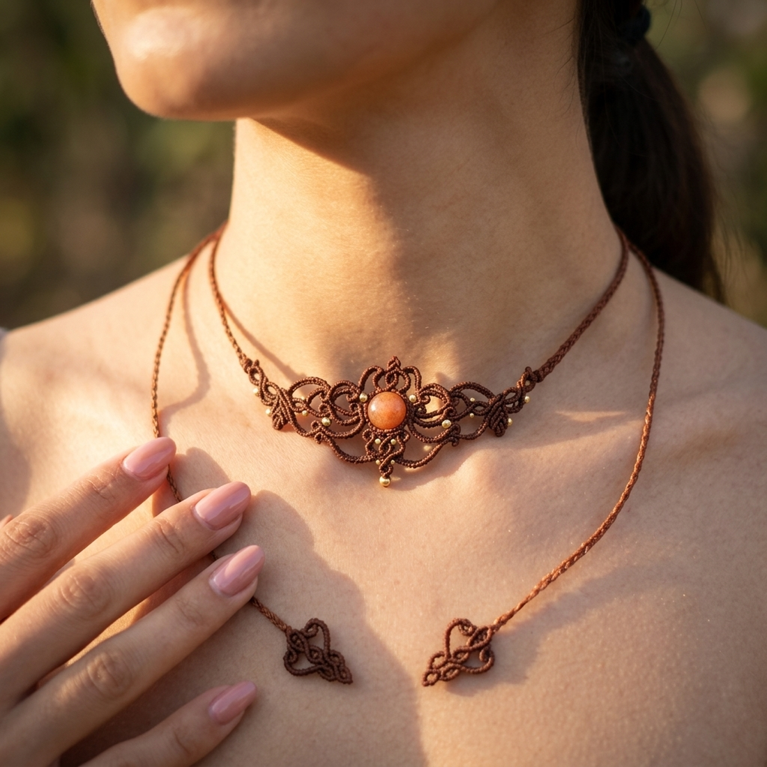 Choker Delicat Micromacrame Cu Piatra Soarelui - bijuterii - coliere - chockere - Artynos.ro